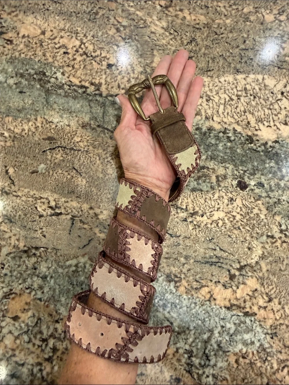 Free People Patchwork Leather Belt in Brown, Tan, Cream